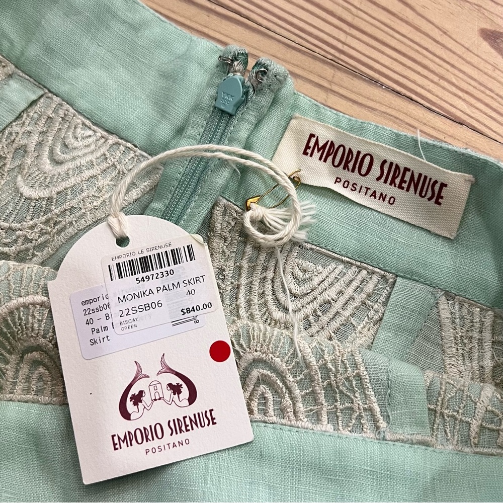 Emprio Sirenuse Monika Palm Set (Skirt+Top) in Biscay Green 100% Linen - Picture 2 of 13